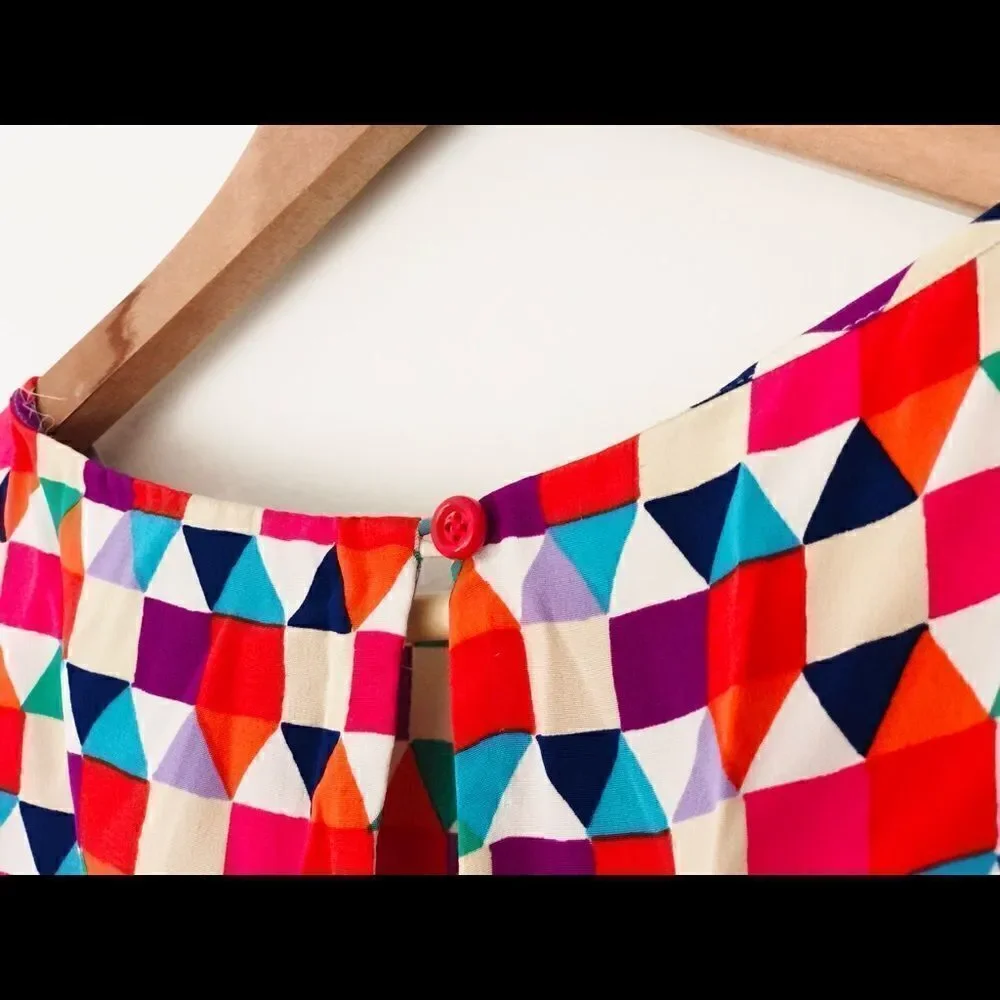 Kate Spade 100% Silk Abbey Sheath Geometric Dress Smocked Waist Size 2